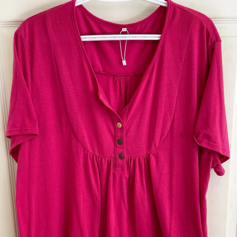 Plus size pink basic button tee
